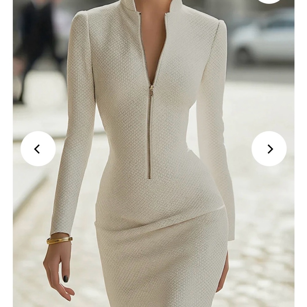 Elegant Long Sleeve Cream Dress